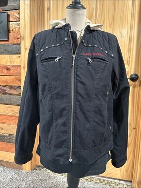 Harley-Davidson Black Jacket with Cream Hood